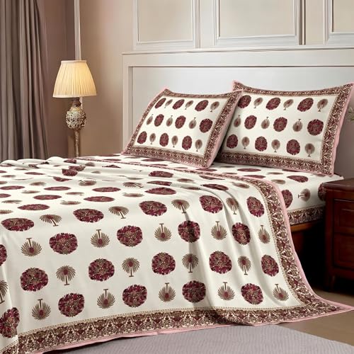Image of Ishro Home Premium Bedsheet for Double Bed with 2 Pillow Covers - Cloud Cotton Bedsheet, Soft, Silky Smooth & Wrinkle Resistant, Luxury Printed Design (Flat Double Bed Size, Jodhpur Regal)