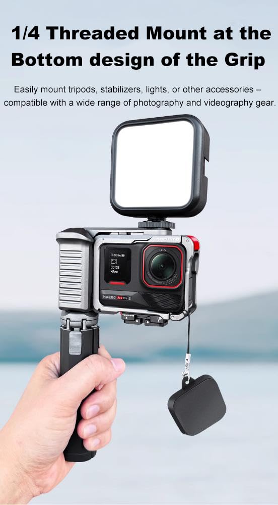 Uchwyt boczny aparatu Xplorer Grip Kit do Insta.360 Ace Pro 2/Ace Pro/Ace, klatka aparatu z interfejsem zimnej stopki i migawką, uchwyt boczny aparatu z interfejsem śrubowym 1/4 (3)