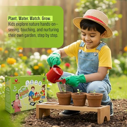 Image of Kids Gardening Kit for Age 3-7 | My First Kitchen Garden DIY Plant Growing Kit | Educational Science Toy for Kids | Complete Gardening Set with Seeds, Tools & Pots | Gift for Boys & Girls