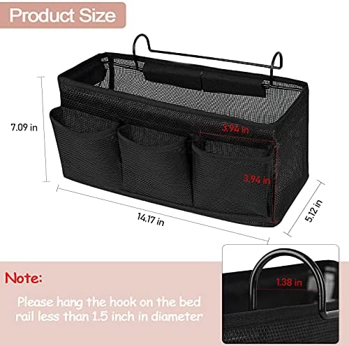 Fittoway Bedside Caddy Bedside Hanging Organizer Bag with 3 Pockets for Dorm Hospital College Bunk Bed to Storage Books Phones Remote Control (Black)