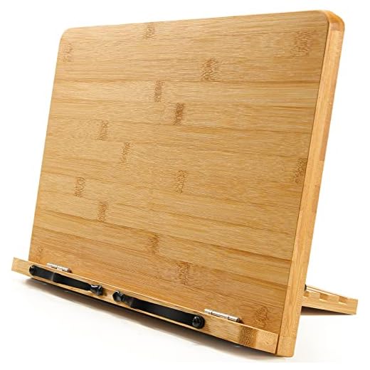 Bamboo Book Stand, Cookbook Holder Desk Reading with 5 Adjustable Height, Foldable and Portable Kitchen Wooden Cooking Bookstands for Textbook, Recipe, Magazine, Laptop, Tablet by Pipishell