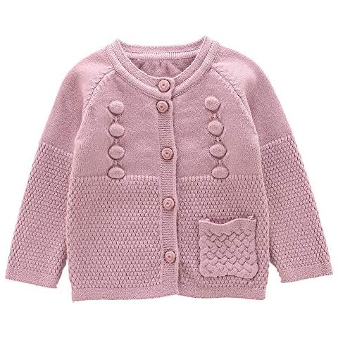 Moonnut Baby Girls Cardigan Sweaters Single Pocket Long Sleeve Soft Knitted Autumn Winter Outwear (18-24months, Rose Pink) Cover