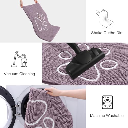 Image of Smiry Dog Door Mat for Muddy Paws, Absorbent Dirt Trapper Non Slip Quick Dry Washable Chenille Mat for Mud Dogs, Entry Rug for Indoor and Outdoor (40x32 Inches, Deep Plum and White)