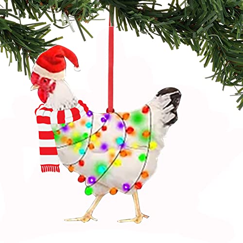 1 adorno de pollo de Navidad, bufanda divertida, decoración de pollo, adornos de pollo para árbol de Navidad para colgar al aire libre, fácil de colgar, adecuado para Navidad (02)