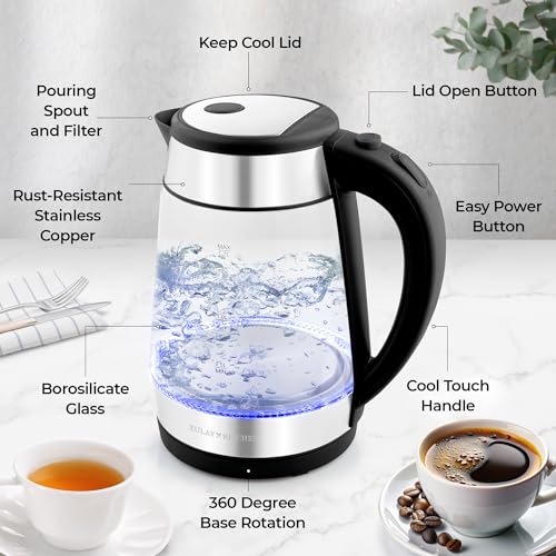 Image of Zulay Kitchen Fast-Boiling Electric Kettle - 1.7L Hot Water Kettle 1500W With Auto Shut-Off - Water Boiler For Coffee & Tea - Boil-Dry Protection, Cool-Touch Handle, 360 Base - Black