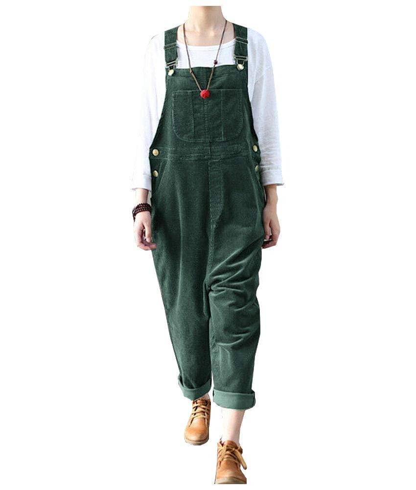 Ladyful Women's Bib Corduroy Overalls Pant Romper Jumpsuit Trouser with Adjustable Straps