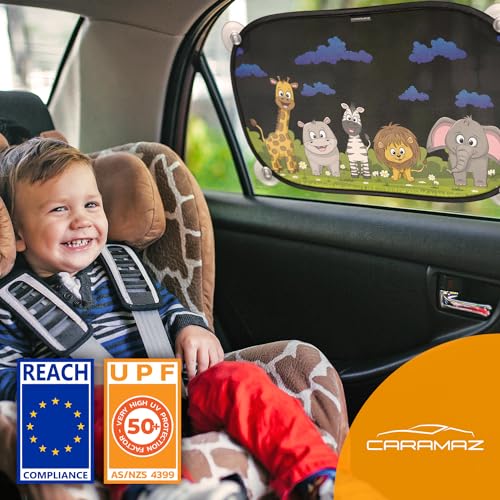 Car sunshade with optidark protection - with suction cup, to protect babies and pets from the sun, 2 baby sunshades with animals - Image 4