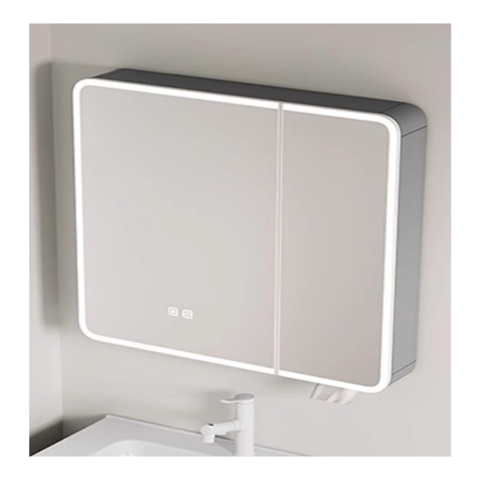 FLYIODFCXV bathroom mirror cabinet, With 2 Mirrored Doors，Aluminum Alloy Material, One-Button Defogger, Surround Lighting Design(Grey,60 * 70cm/23.6 * 27.5in)
