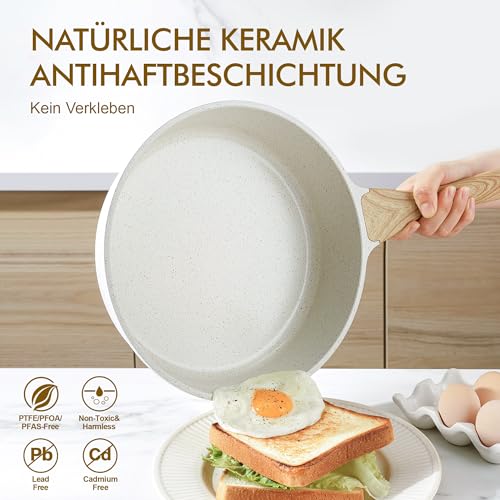 SENSARTE Antihaft Keramik Pfannenset 13 teilige, Induktions Topfsets, Beige – Ansicht 3