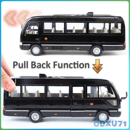 Image of 1.24 Scale Toyo ta Coaster Bus Exclusive Alloy Metal Pull Back Die-cast Model with Sound Light Mini Auto Toy for Kids Metal Model Toy with Sound and Light. (1.24 Scale -Black)