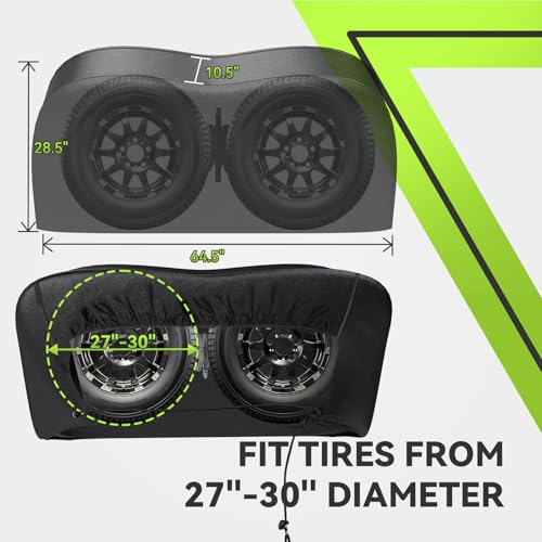 Image of RVMATE RV Tire Covers, Dual Axle Wheel Cover (2 Pack) Fits 27 inch-30 inch Diameter Tires, Waterproof Anti-UV Black Dual Tire Covers RV Accessories for Truck /Trailer