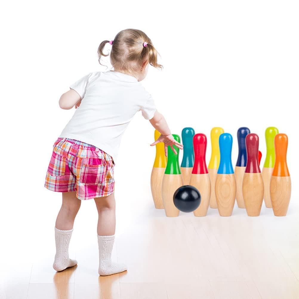 Juegos de Bolos para Césped, Juego de Madera para Niños y Adultos, Diversión Al Aire con 10 Bolos y 3 Bolas, Fiestas en el Patio Trasero