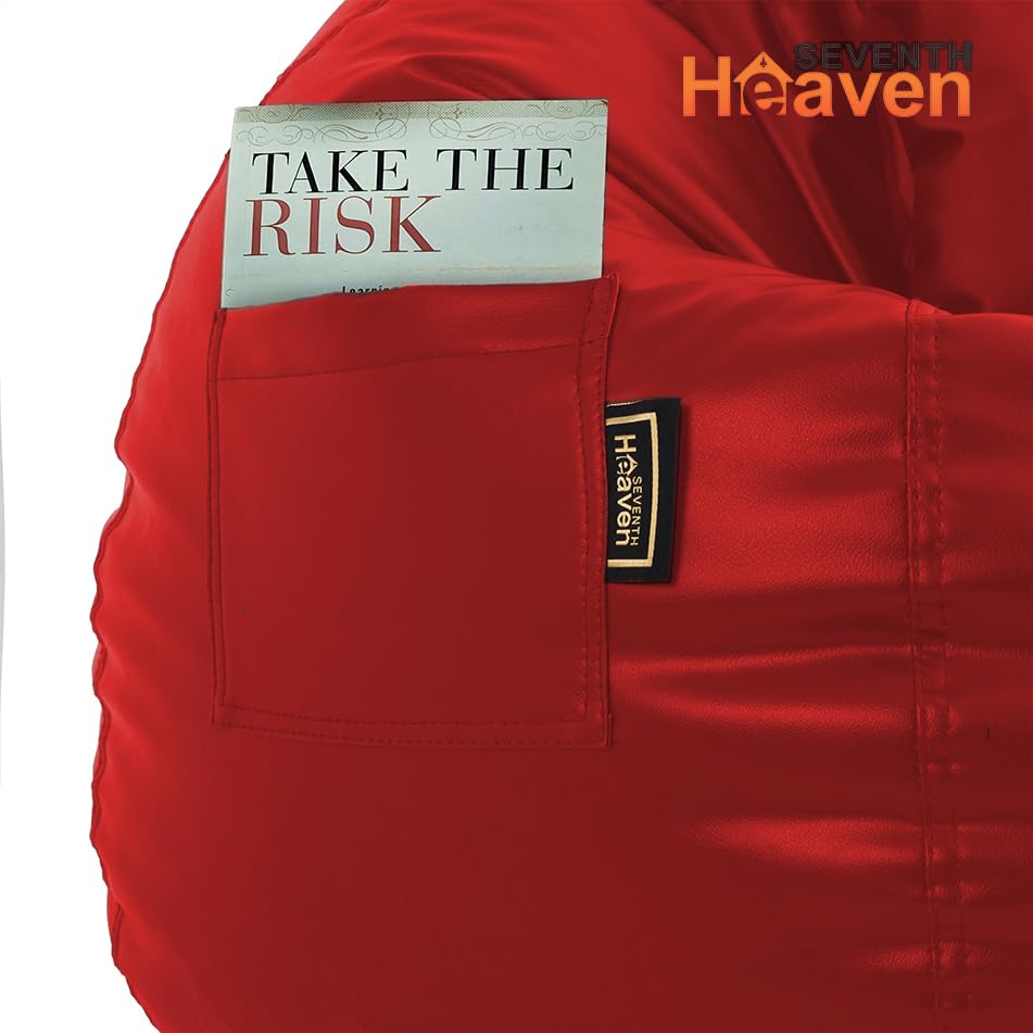 Image of Seventh Heaven 3XL Bean Bag Cover with Footrest and Cushion (Without Beans) | Premium Scratch Resistant Leatherette | (Leatherette Fabric - Red)
