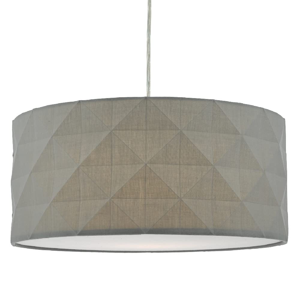 Grey Cotton Faceted Geometric Retro Easy Fit Drum Pendant Shade with Diffuser | 40cm Diameter (16") | None Electric Lampshade - Ceiling - Table - Floor | Fits All Lampholder Types E14 E27 B15 B22