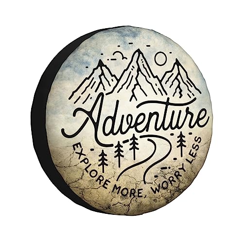 OwnBosy Adventure RV Spare Tire Cover Suitable for RV Truck SUV Trailers Camper Off-Road Vehicle Adjustable Elastic Tire Cover (Adventure Awaits, 15in Suitable for tire Diameter 27in-29in)