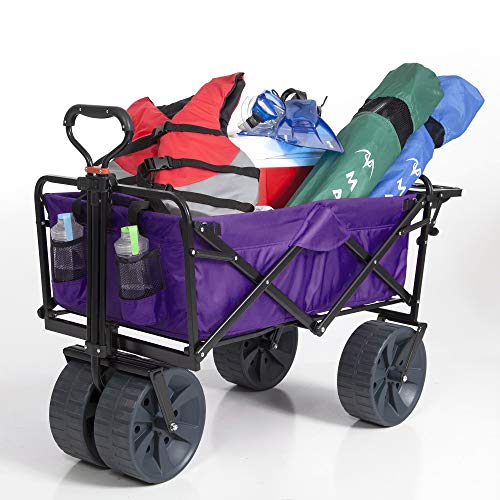 Mac Sports Heavy Duty Collapsible Folding All Terrain Utility Beach Wagon Cart with Table (Purple/Black)