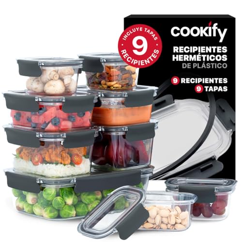 Catálogo para Comprar On-line Recipiente de plastico los mejores 5. 44 Cookify Set de Recipientes Herméticos de Plástico para Almacenar Alimentos, Organizador de Cocina y Despensa sin BPA Juego 9 Recipientes (18 piezas)