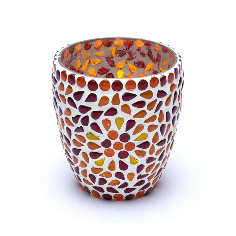Portacandele A Mosaico Marocchino Rayan, Vetro Fatto A Mano, Rosso, Diametro 8 Cm, WZ160-S