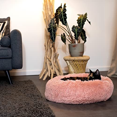 lionto Donutbett für Hunde und Katzen, Flauschiges Hundebett rund für kleine und große Heimtiere, Ø 50 cm, weiches Katzenbett aus kuscheligem Plüsch, Hundekissen mit extra Dicker Füllung, rosa