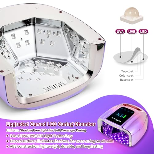 Image of Purtato Professional Rechargeable 96W UV LED Portable Cordless UV Light for Nail Lamp Machine with Removable Stainless Steel Bottom,4 Timer Setting and Smart Sensor Nail Dryer (Gradient Purple)
