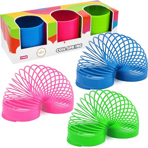 The Dreidel Company Neon Plastic Multicolor Coil Spring, Goody Bag Fillers, Party Favor for Kids, 3" Inches (80mm) (3-Pack)