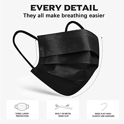 Image of Wecolor 120PCS Black Masks, Disposable Face Mask, 3 Ply Protection Masks