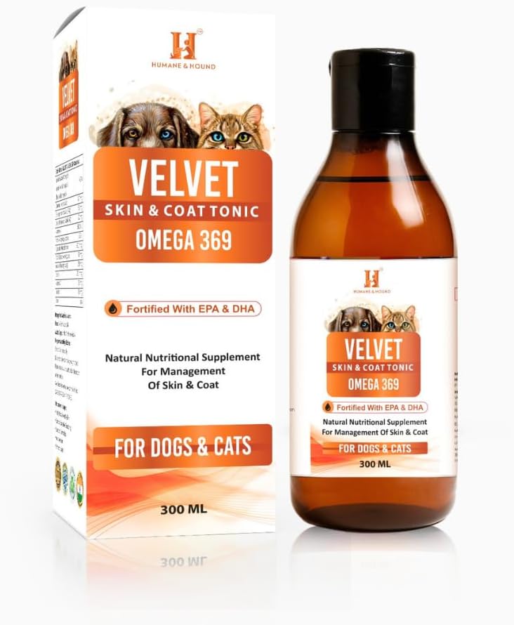 Humane & Hound Velvet Skin & Coat Tonic with Omega 3 6 9 for Dogs & Cats (300 ML)