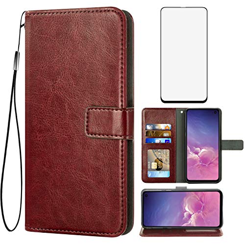Protection Samsung S10e étui en cuir avec porte-cartes et verre trempé