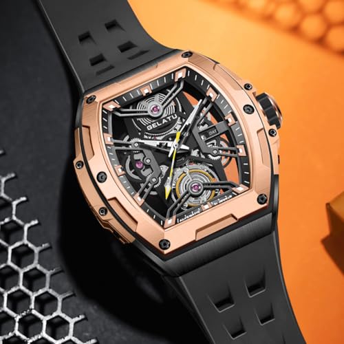 Image of OLEVS Luxury Watches for Men Black Mechanical Wrist Watch Self Winding Automatic Tourbillon Watches Skeleton Waterproof Mens Wrist Watch