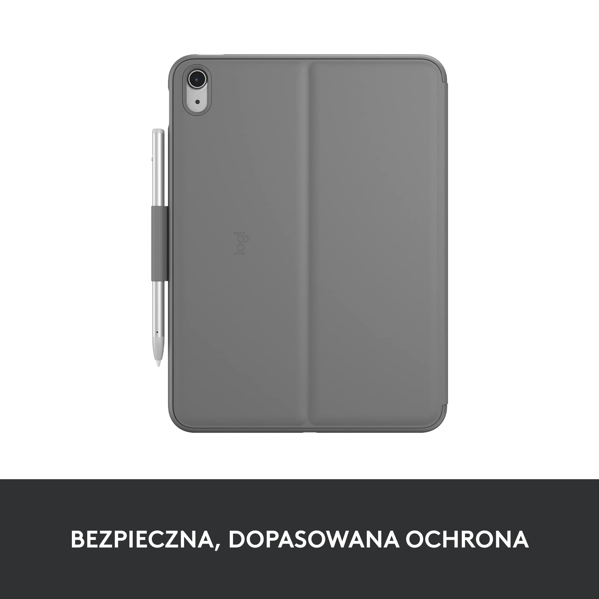 Logitech Slim Folio, etui z klawiaturą do iPada 10. gen. i A16 ze zintegrowaną klawiaturą bezprzewodową Bluetooth, QWERTY układ US international - Szary