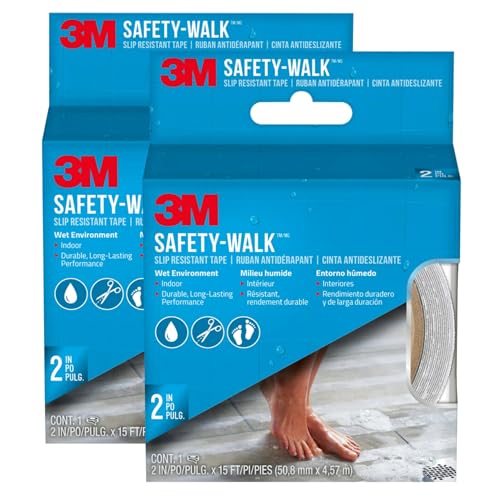 3M Safety-Walk 2 in x 15 ft Clear Anti-Slip Tape, Self-Adhesive, Long-Lasting Grip for Wet Areas, Clear, 2 Inch (Pack of 2)