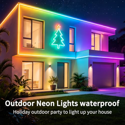 Image of segrass 100ft RGB LED neon Rope Lights LED neon Strip Lights Waterproof Flexible Neon LED Strip Lights,Led Lights for Bedroom(2 Rolls of 50ft)