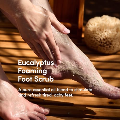 Image of LATHER Eucalyptus Foaming Foot Scrub with Pumice Stone (8 oz) Cleansing & Exfoliating Scrub - Lavender & Citrus - Cracked Heels - Pedicure Tools - Foot Cream - Vegan & Cruelty Free - Beauty, Skin Care