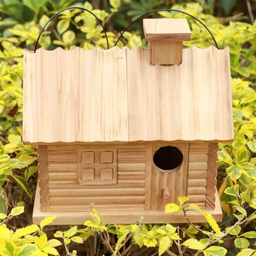 Starswr Bird House Outside,Outdoor Bird Houses, Natural Wooden Bird Hut Clearance 2 Hole Bluebird Finch Cardinals 2 Rooms Hanging Birdhouse For Garden Viewing thumb #3