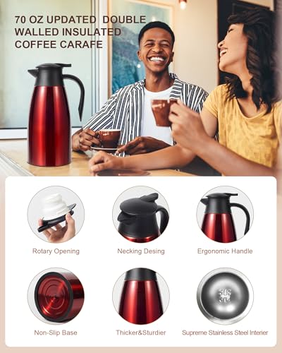 Image of 70 Oz Thermal Coffee Carafe for keeping hot, 2 PCS Airpot dispenser, Insulated Stainless Steel Vacuum Thermal Pot for Coffee, Hot Water,Keep Hot 12 Hours (black+red)