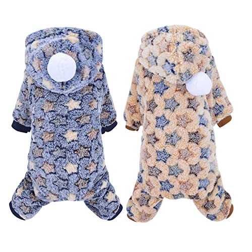 DaFuEn Dog Pajamas Medium Sized Dog 2 Pack Flannel Small Dog Sweater Hoodie Winter Warm Puppy Clothes Plush Cute Pet Jumpsuit Cat Onesie Outfit Apparel Coat (X-Small, 1)