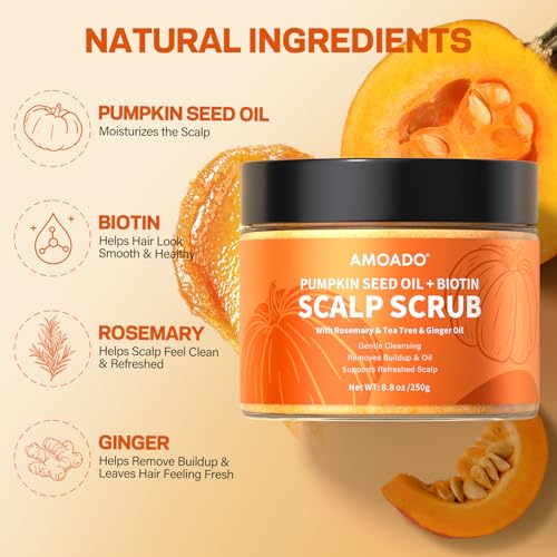 Scalp Scrub, Pumpkin Seed Oil Scalp Exfoliator With Biotin & Rosemary, Sulfate Free Scalp Detox for Itchy Scalp & Dandruff & Buildup Removal & Hair Growth, Hair Scrub with Scrubber - Image 2