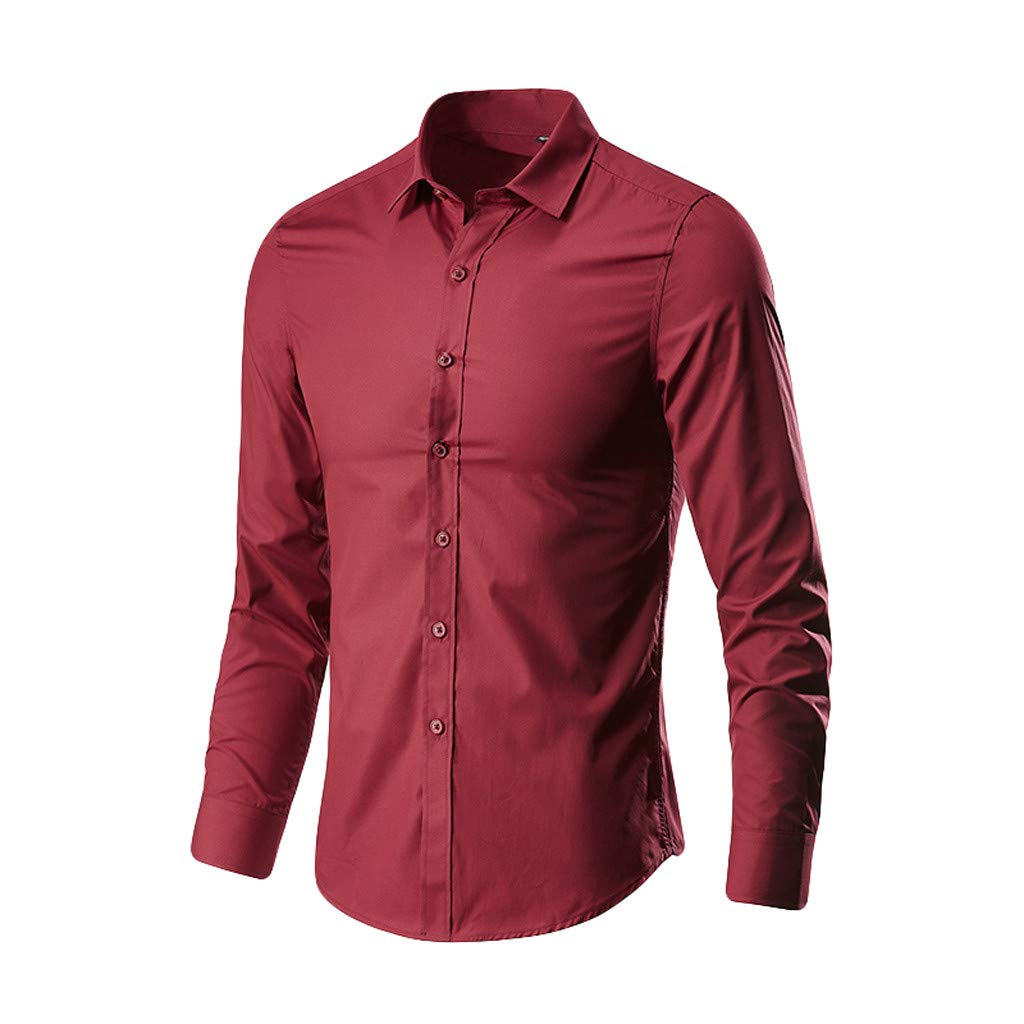 Mens Dress Shirts Solid Long Sleeve Stretch Business Prom Wedding Formal Shirt Business Casual Button Down Shirt Top