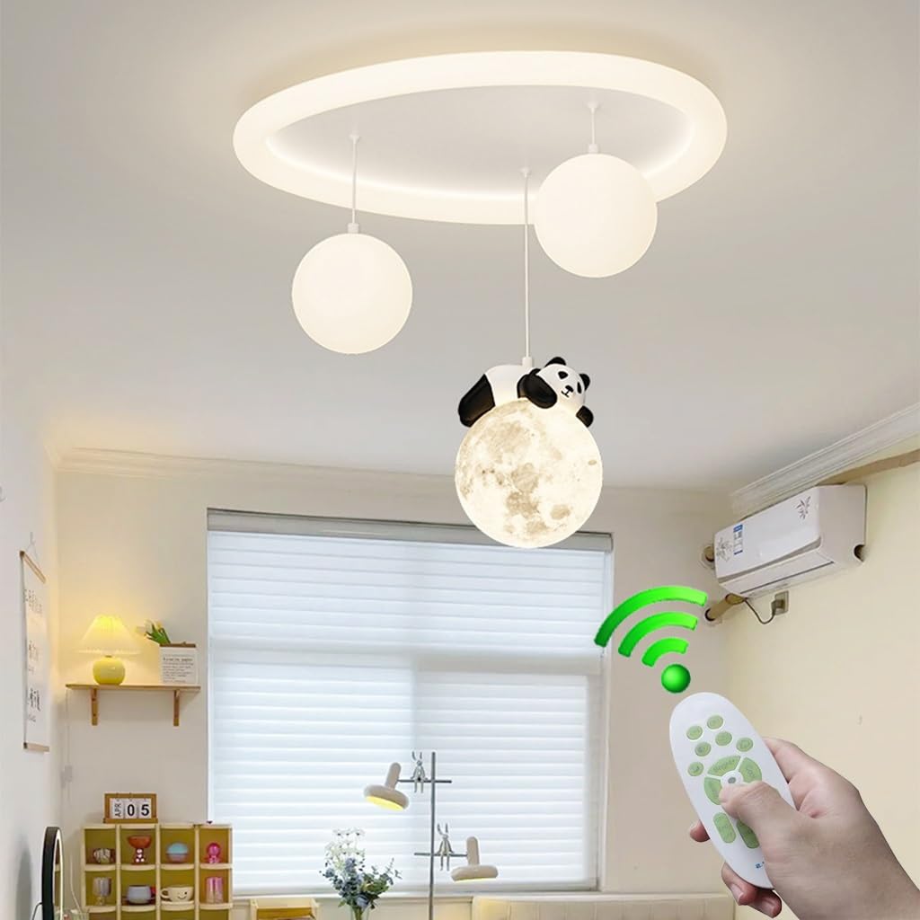 Kinderzimmerlampe Cartoon Panda LED Deckenlampe Weiß Metall Deckenleuchte 3 Kugel Schlafzimmer Kronleuchter Dimmbar Einfache Beleuchtung Garderobe Babyzimmer Küche Schlafzimmerlampe(A Style)