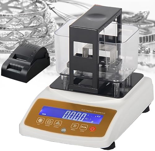 Electronic Densimeter & Gold Purity Tester - Accurate 0.01g Measurements for Gold, Silver, Platinum, & Precious Metals - Includes 600K Thermal Printer for Instant Results