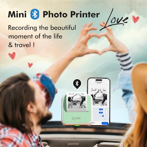 Image of SEZNIK Mini Printer, Inkless, Thermal, Bluetooth, Portable Printer, Compatible Android, iOS Mobile. 1 Year Warranty (MiniX-Green)