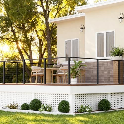 Image of 8FT Black Stainless Steel Cable Railing Handrail with POM Connector | 3 Pack Rectangular Handrail for Indoor Outdoor Deck Stair, Cuttable Deck Railing Flat Top Rail with Metal End Caps & Screws