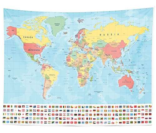 BELECO 7x5ft Fabric World Map Backdrop International Flags and Map Photography Background Map Theme Birthday Party Decorations Portrait Shooting Photo Booth Studio Props