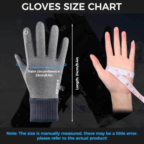 Image of Zibuyu Grey Cycling Gloves, Warm Winter Gloves, Water-Repellent, Touchscreen Gloves, Windproof Running Gloves, Non-Slip for Men and Women, for Running, Cycling, Climbing, etc