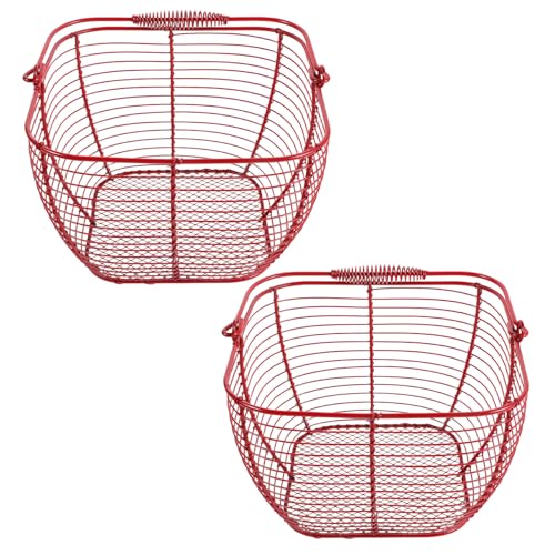 Cesta para huevos redonda de hierro rojo con diseño vintage de dos piezas para cocina 2