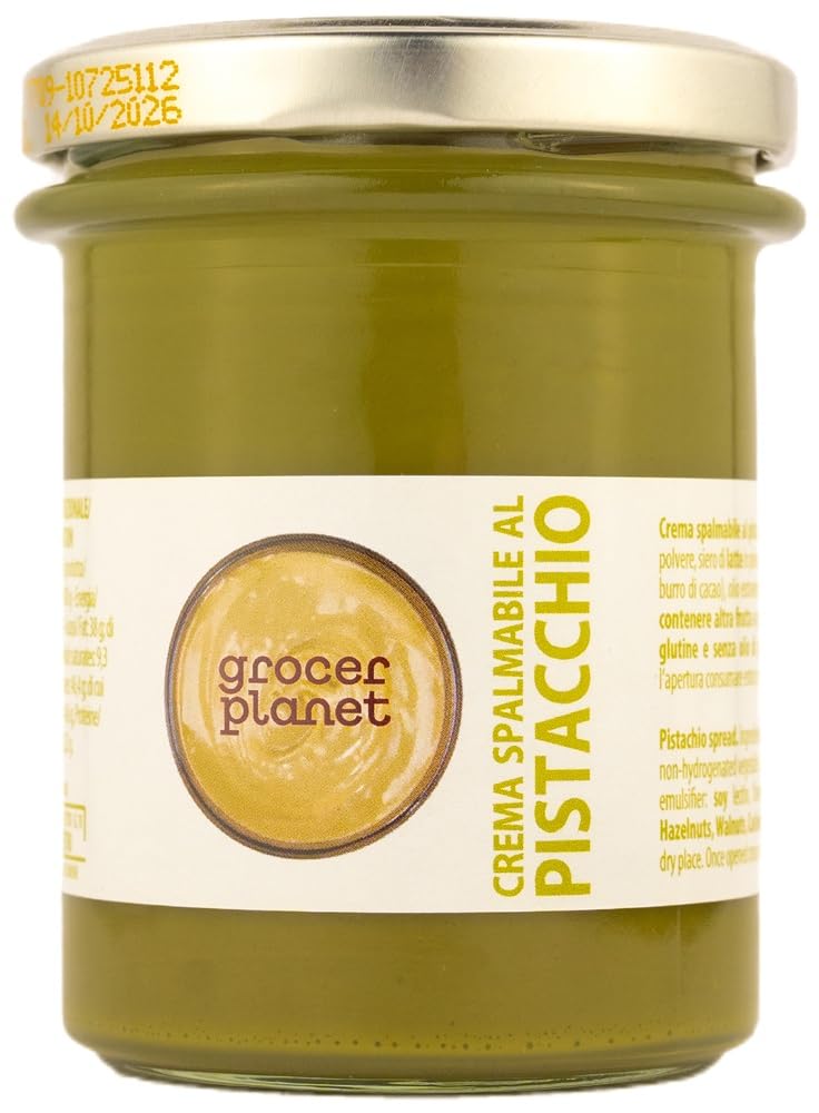 Grocer Planet - Crema de Pistacho (200g) | Con 45% Pistachos Mediterráneos | Sabor Dulce | Comida Italiana Gourmet | Ideal para Desayunos y Postres