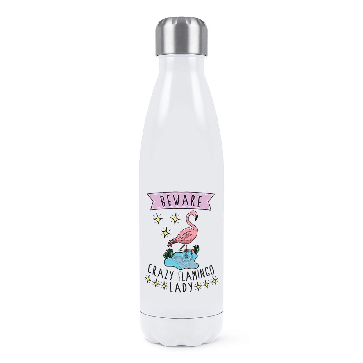 Gourde blanche flamant rose pour femme - Bouteille isotherme élégante 500ml pour le yoga