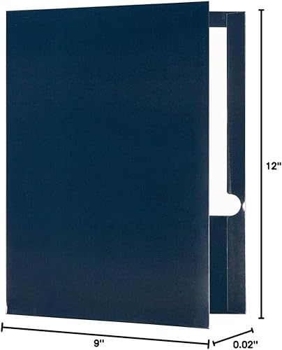 Miniatura 8 de LUXPaper Carpetas de presentación de 9 x 12 pulgadas, dos bolsillos estándar, azul marino, brillante, azul, paquete de 25, perfectas para temporada
