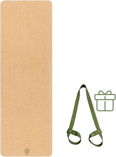 Miniatura 8 de Esterilla de yoga de corcho con base de goma natural, tamaño extra, grosor y soporte, excelente cojín y agarre, antideslizante, no tóxico,