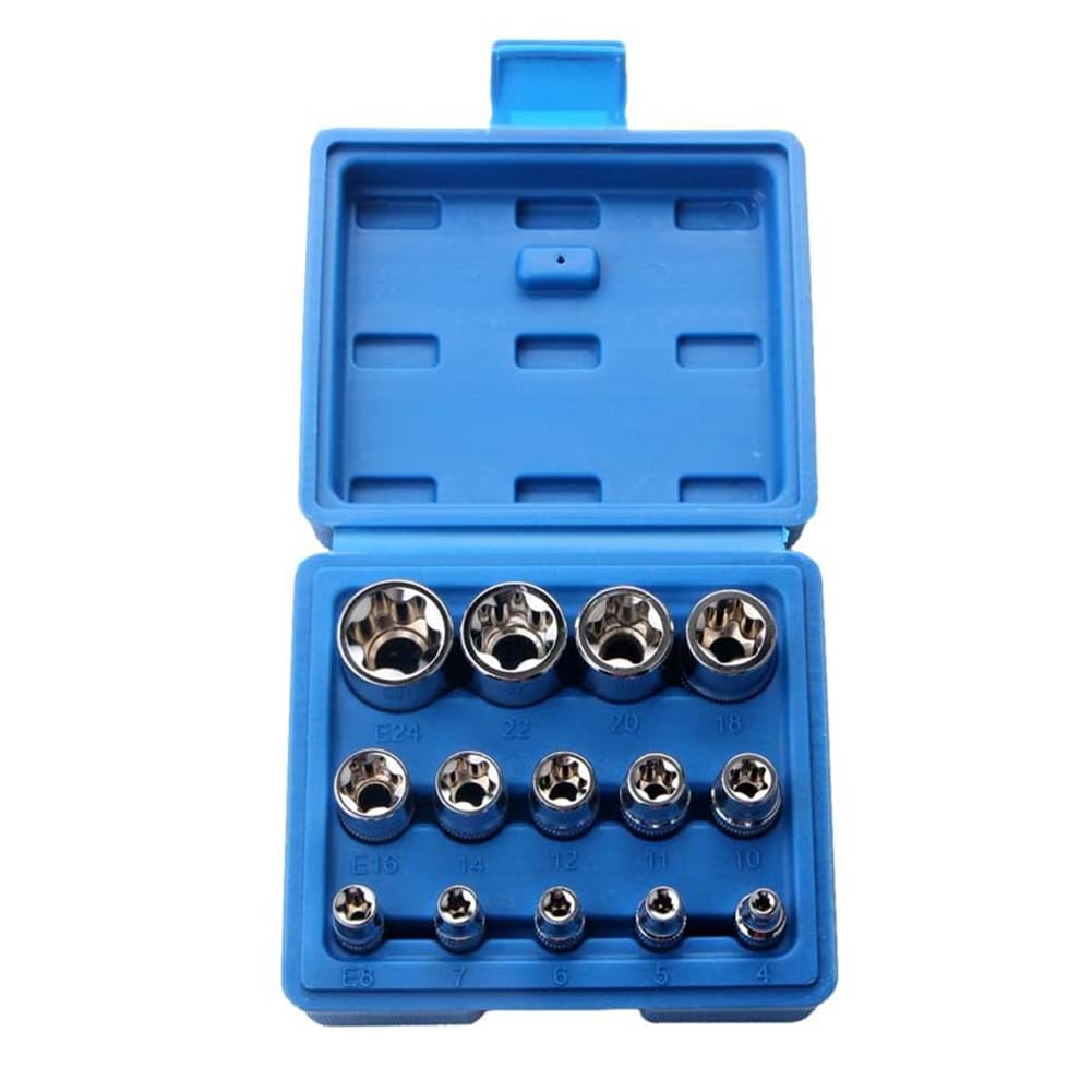 Juqoyue 14PCS Female E Star Torx Socket Set E4-E24 E-Torx External Hex Socket Insert Nut